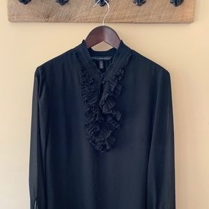 White House Black Market Black Ruffled Blouse NWOT